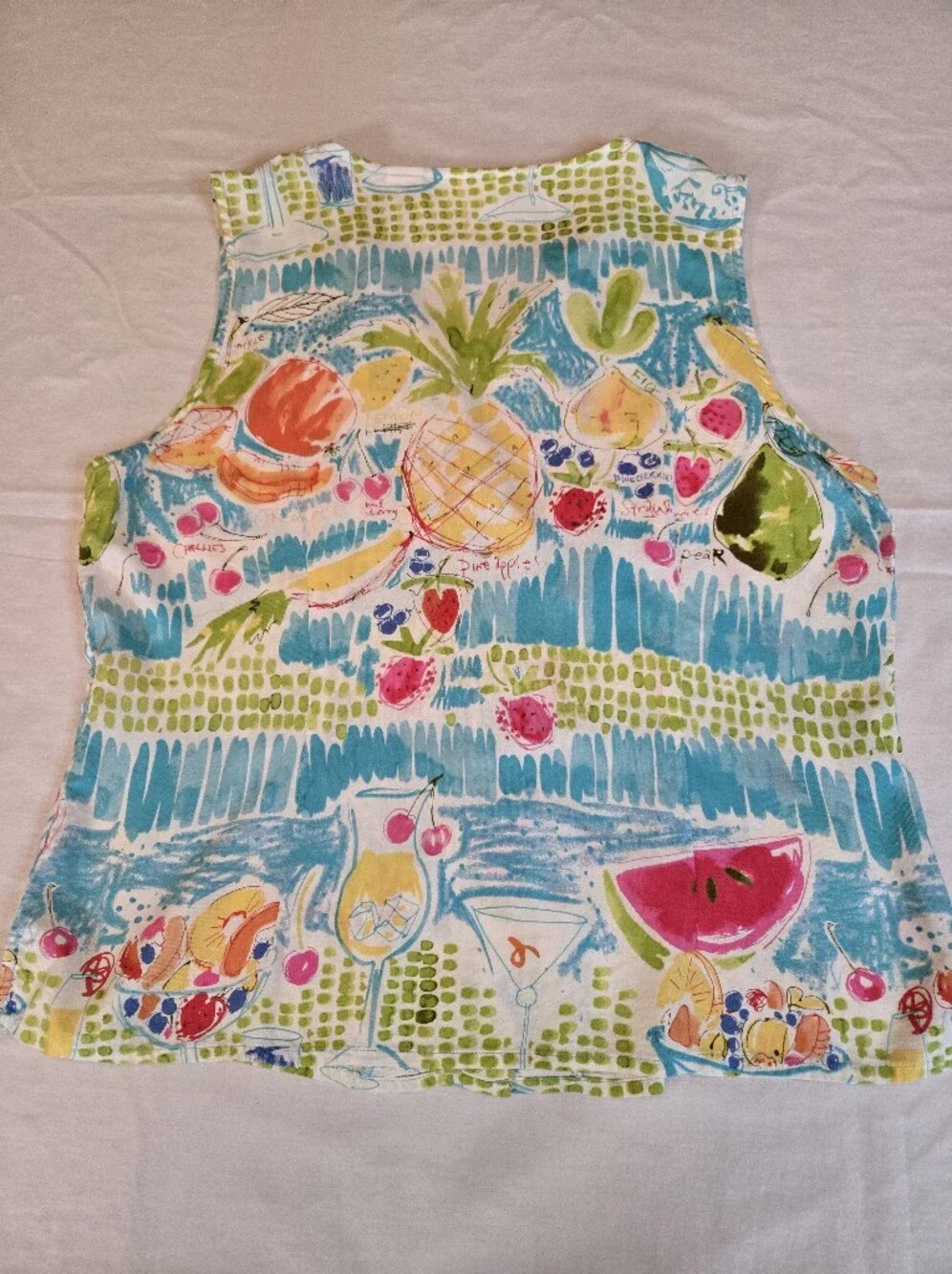 Vintage 90s Sleeveless Button-Front Top with Citrus Print - Picture 8 of 12